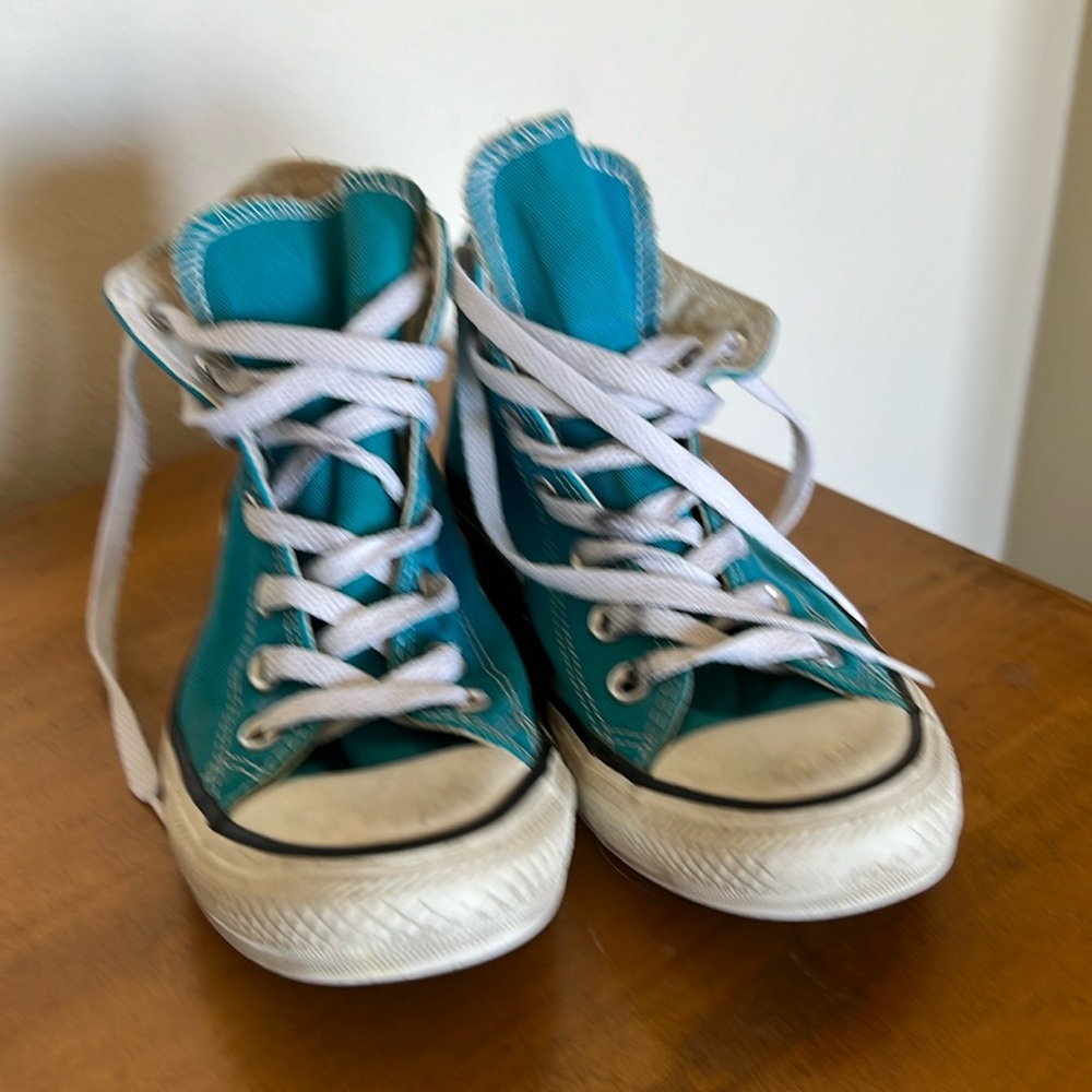 Turquoise Converse high tops
